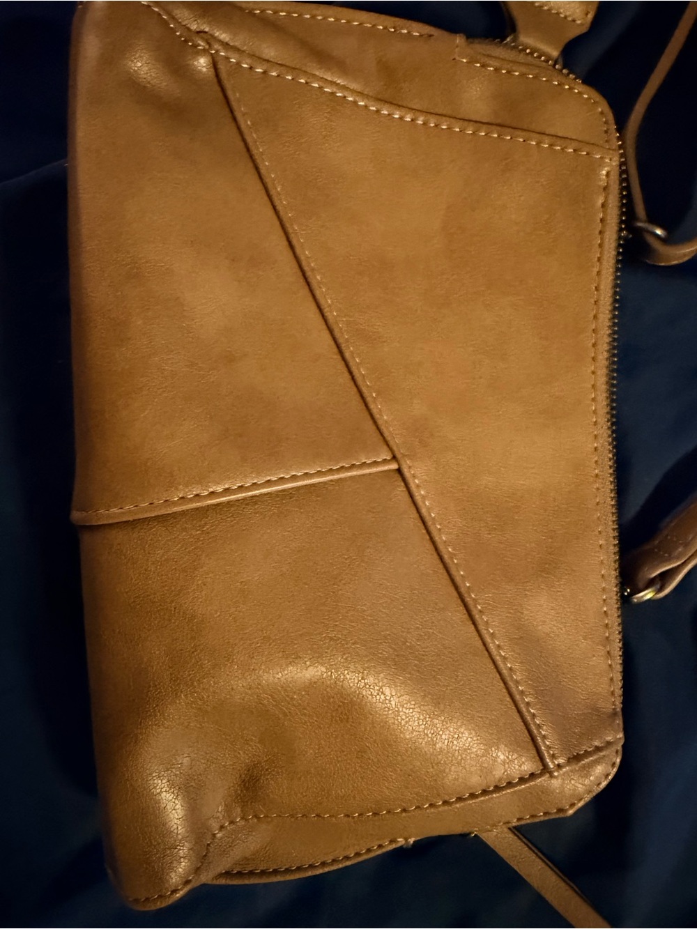 Classic Tan Crossbody Bag with Geometric Front Panel